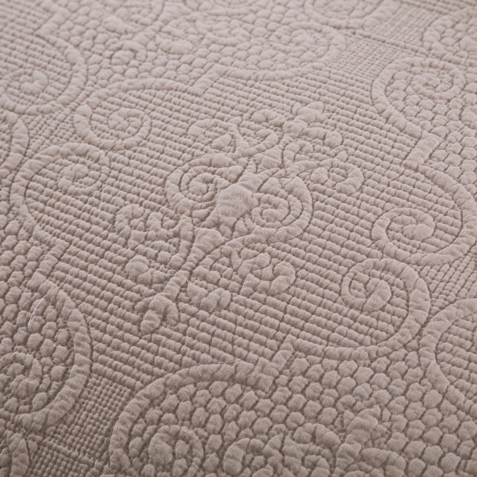 Conjunto de Colcha DaDa Bedding Algodão Floral Neutro Bege Taupe Elegante Cobertor  - Imagem 3 de 4