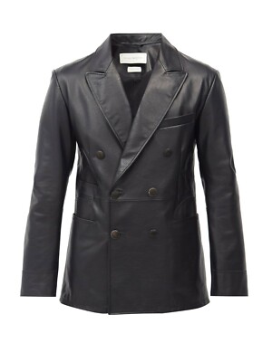 Black Leather Blazer Men Pure Lambskin Coat Jacket 2 Button Size S M L XL XXL 