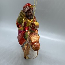 Majestic Wiseman with Gifts on Camel Blown Mercury Glass Christmas Ornament