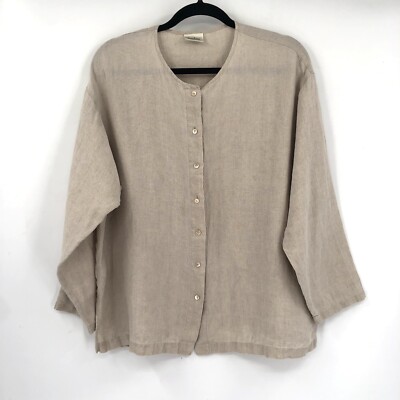 NEIMAN MARCUS 100% Irish Linen Blazer Jacket Top Long Sleeve L Tan Lagenlook