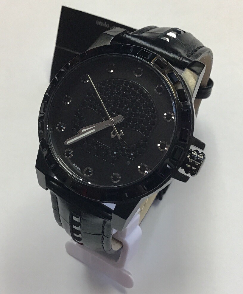 BULOVA Women's Harley-Davidson Black Skull Design Swarovski