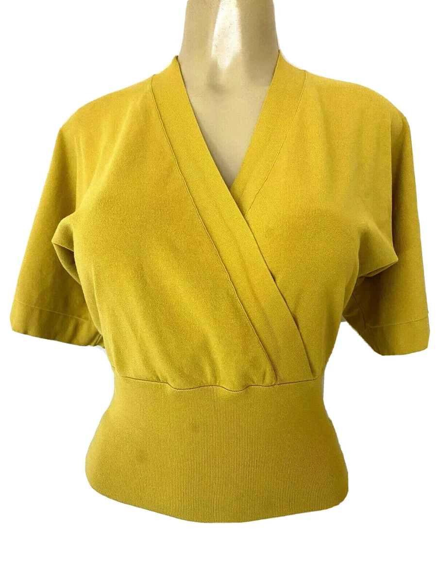 Fuzzi Jean Paul Gaultier Knit Top Blouse Yellow Surplice Neck