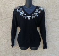 Vtg 1980s Work In Progress Sequin Sweater Gladys Bagley Glam Rock Silk Angora M