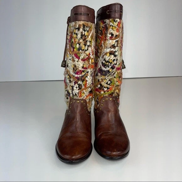 Spring Step Tapestry Woven Mid Calf Boho Western Boot Brown Leather Sz EU 36 - Image 3 of 4