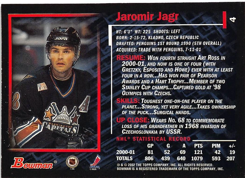 2001-02 Bowman YoungStars #4 Jaromir Jagr - Image 2 of 2