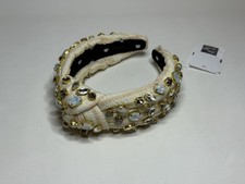 NEW Lele Sadoughi Embellished Striped Cotton Knotted Headband MIXED CRYSTALS