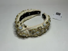 NEW Lele Sadoughi Embellished Striped Cotton Knotted Headband MIXED CRYSTALS