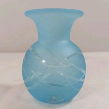 Bath Aqua Glass Bud Posy Vase Free Blown Opaque & Clear Light Blue 10cm