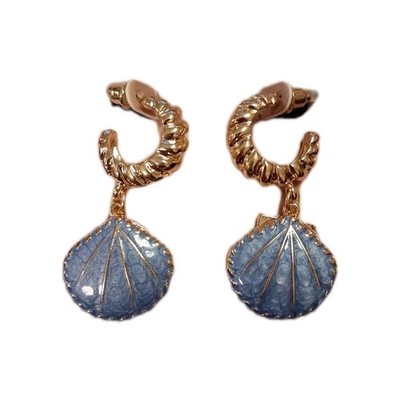 Lu Gaeta Blue & Gold Clam Shell Earrings