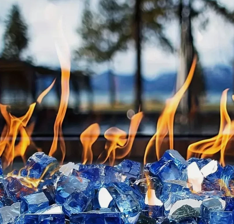 Vidrio de fuego templado reflectante de roca azul para chimenea y fogata Foto 3 de 4