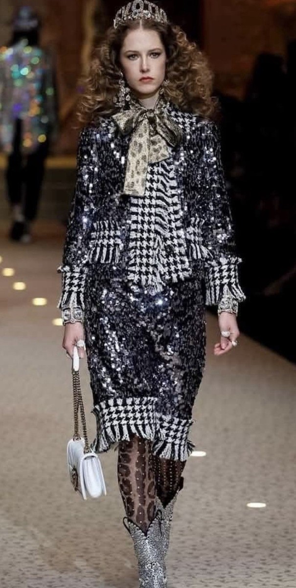 Dolce Gabbana Runway Sequin Tweed Jacket Skirt Suit SET Womens