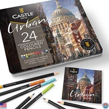 Castle Art Supplies Urban Sketching 24 Colored Pencil Set in Tin Box, Premium