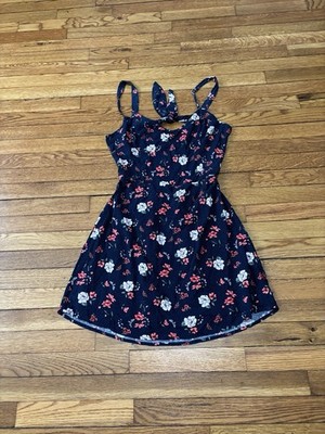 Hollister Womens Tank Dress Size Large Blue Floral Open Back Fit Flare NWT  NEW | eBay