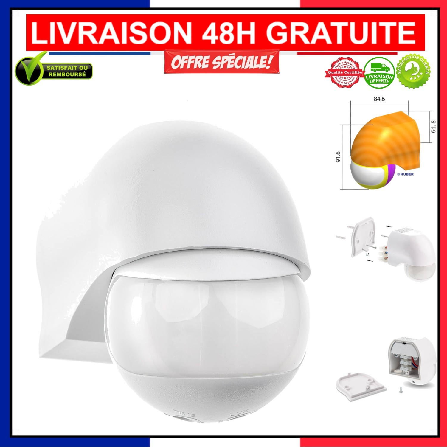 Détecteur infrarouge HUBER Motion 3 capteur de mouvement extérieur IP54 portée 12m