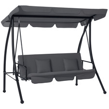 Image of Outsunny 2-in-1 Swing Chair 3 Seater Hammock Cushion Bed Tilt Canopy Grey