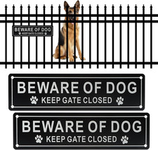 2 Pack Beware of Dog Sign for Fence, Beware of Dog Keep Gate Closed Sign