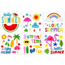 6 Pack Summer Clings for Glass Windows, Reusable Seasonal Stickers with