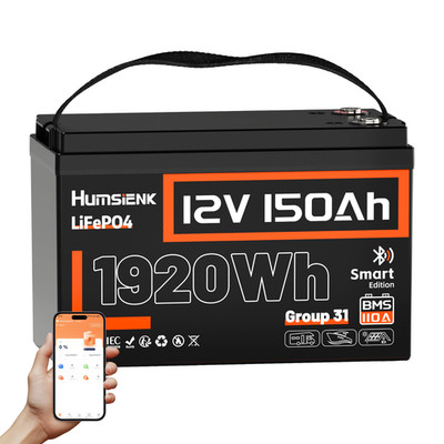 Humsienk LiFePO4 12V 150Ah Bluetooth Akku Lithium Batterie BMS 110A Solaranlage
