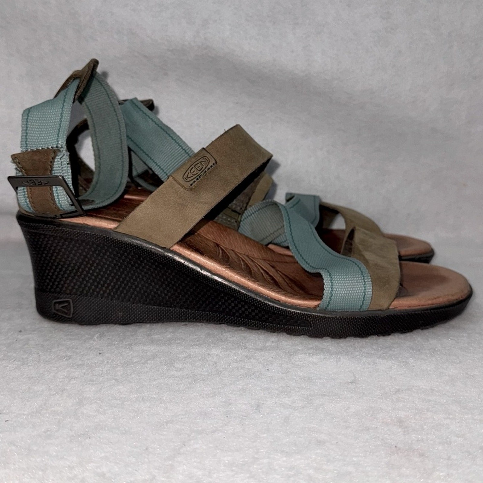 Sandali donna con cinturino Keen zeppe supporto arcobaleno verde acqua e tortora 7 5 cinturino alla caviglia