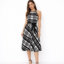 Ann Taylor Black White Plaid Midi Dress Sleeveless Old Money Minimalist Size 14