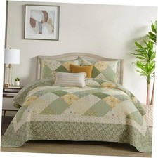 Floral Queen Bedspread 102"x120" - 100 Queen 102"x120" Green/Cream White