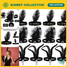 12 Pcs 1920s Flapper Headbands, Rhinestone Feather Costume Accessories for Parti