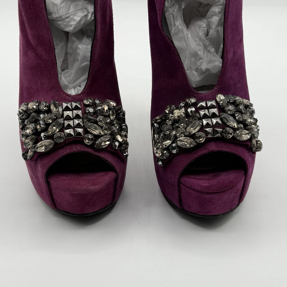 Botín Steven by Steve Madden Gamuza Púrpura Plataforma Peep Toes Graycus Talla 6B Foto 4 de 4