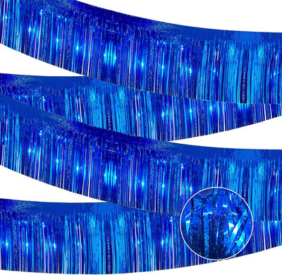 10ft Royal Blue Glitter Foil Fringe Streamers - 4 Pack for Events and Parties