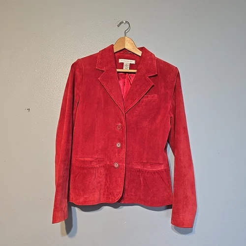 VALENTINO Giacca pelle scamosciata rosa rossa morbida vintage Flirty Pursuits Ltd femminile