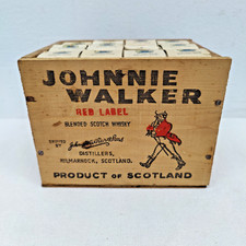 VTG Johnnie Walker Red Label Wooden Box Crate 1/10th Pint Bottles w/ 12 Boxes