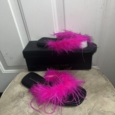 new Azalea Wang PAMMY Fuchia Feather Slides Sz 10
