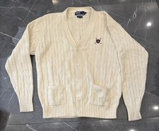Vintage VTG Polo Ralph Lauren Cable Knit Cream Golf Crest Logo Cardigan Medium