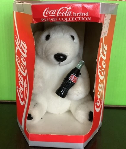 VTG ‘95 Coca-Cola Brand Plush Collection 7”Polar Bear Holding Glass Coke Bottle