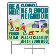 Clean Up After Your Dog Signs with 2pcs Metal H Stakes, 12"x9" Be a Good Neig...