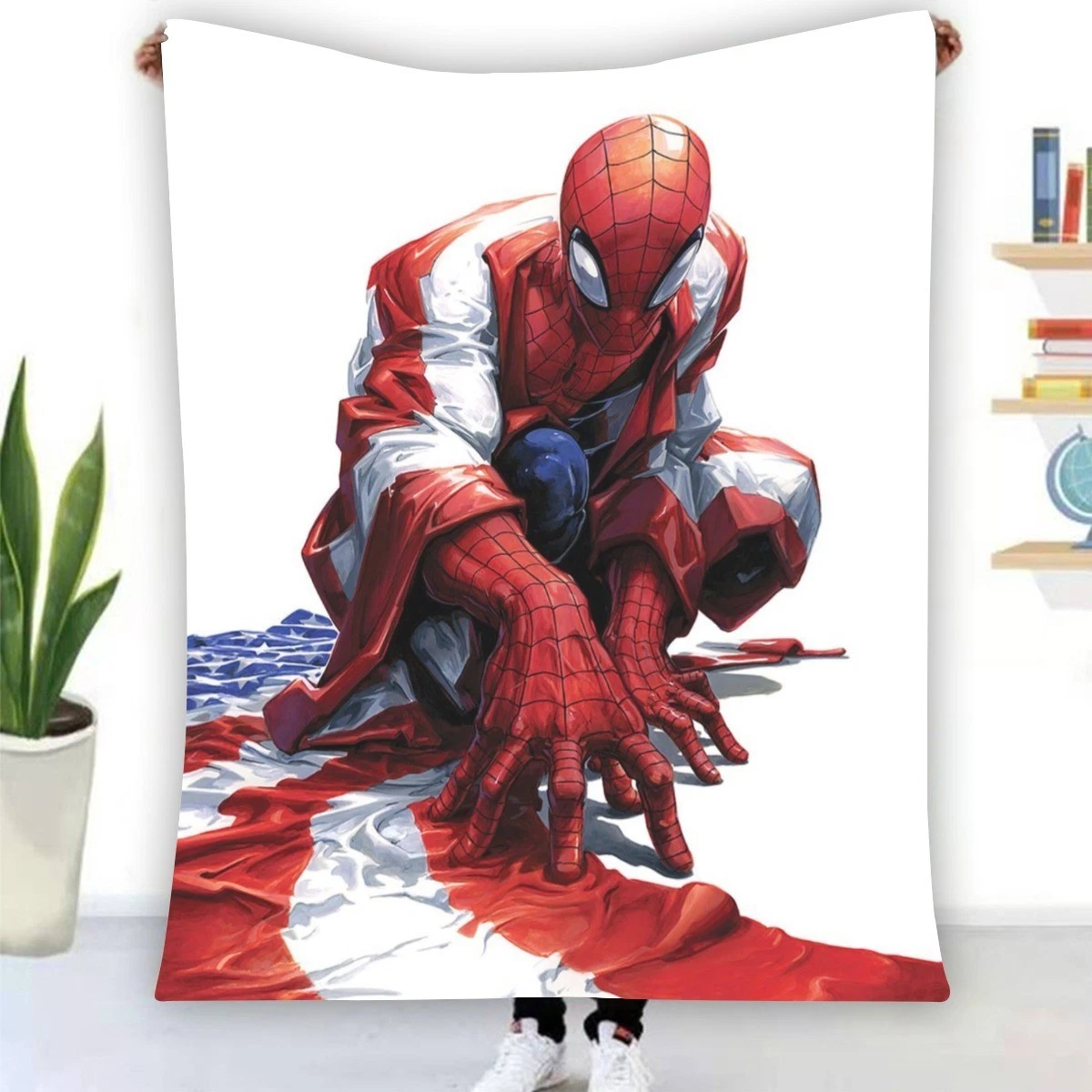 Spider-Man US Flag Fleece Blanket, Birthday Gift