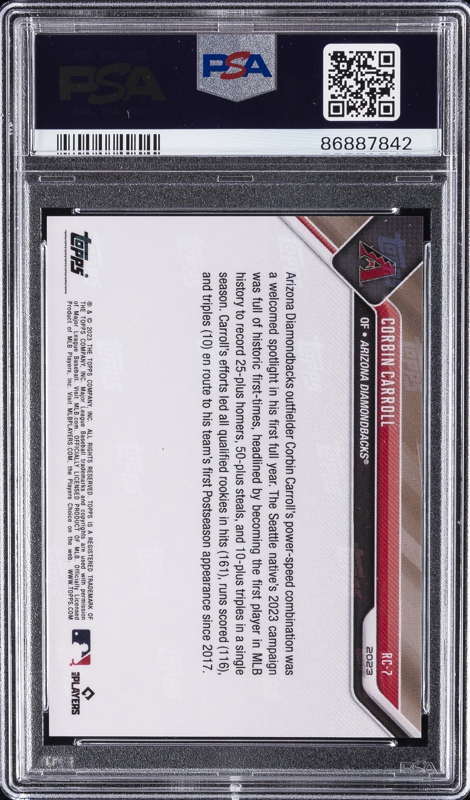 2023 #RC7 CORBIN CARROLL ROOKIE RC PSA 10 view 2