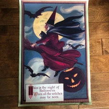 Night Witch Flying Broom Full Moon Vintage Art Wall Room Poster - POSTER 20x30