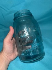 Vintage Ball Blue Glass Mason Jar, Blown Glass Antique - No Lid