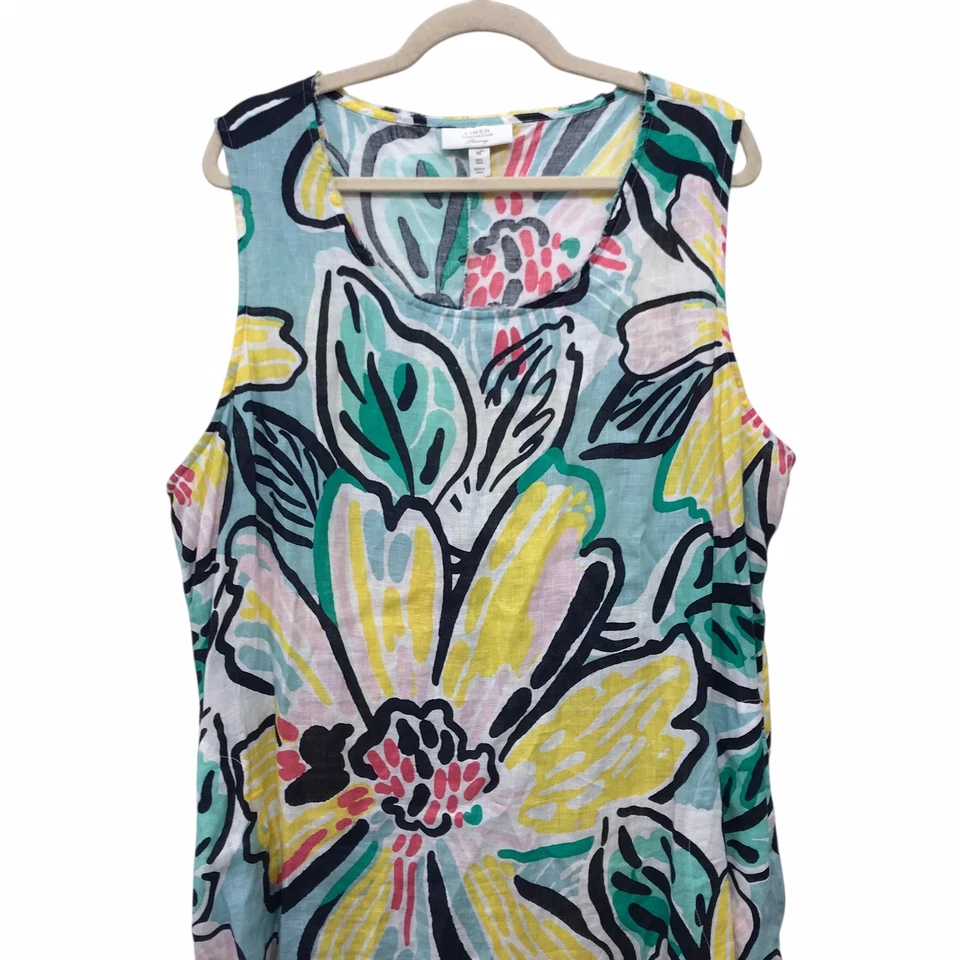 Charter Club 100% Linen Floral Midi Dress Sleeveless Lightweight Shift Sz 3X - Image 2 of 4