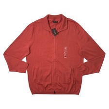Tasso Elba Sweater Men XL Fireglow Mock Neck Cotton Blend Full Zip Knit Cardigan