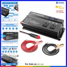 1200W Peak Power Inverter 12V to 110V 3 AC Outlets USB Type-C LCD Display Car