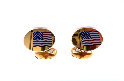 MAGNIFICENT ASPREY 18K ENAMELED GOLD US & BRITISH FLAG PAIR OF CUFFLINKS