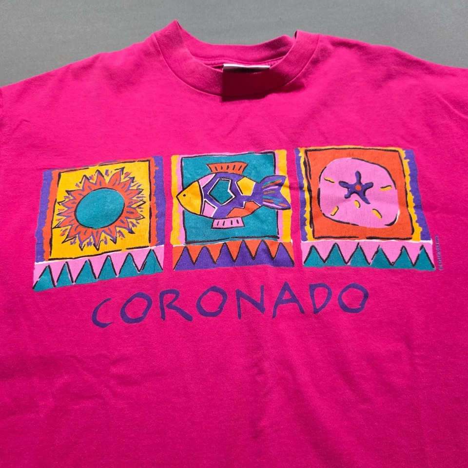 Camisa vintage Y2K grande feminina coronado anos 90 rosa PONTO ÚNICO EUA tropical - Imagem 2 de 4