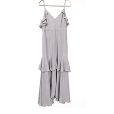 Lulu's Cherish the Moment Light Gray Ruffled High-Low Maxi Dress Medium NWT