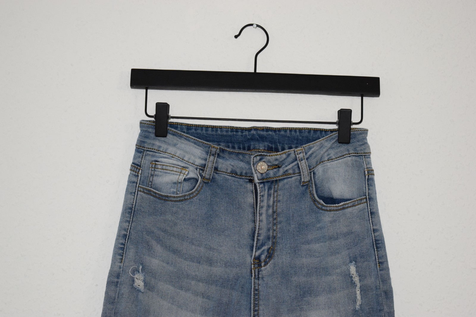 High Waisted Distressed Skinny Jeans in Light Wash image 4
