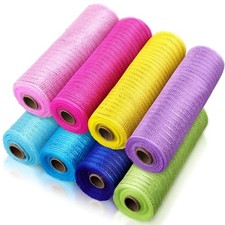 8 Rolls Deco Mesh Ribbon for Wreath Making 10in x 30ft Red White Blue Coloful...