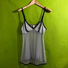 Medium VTG Y2K Victoria's Secret Babydoll Chemise Sheer Mesh Black Blue Bow