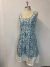 NINE WEST Dress 10 Halter A-Line Mid Length Blue & White