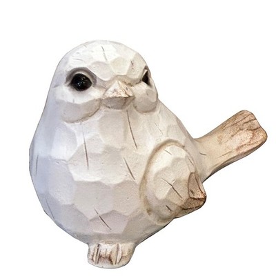 White Wood Grain Effect Bird Figurine Statue Sculpture Rustic Home Decor