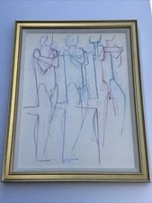 HANS BURKHARDT DRAWING CUBIST CUBISM ABSTRACT EXPRESSIONISM MID CENTURY FAMOUS